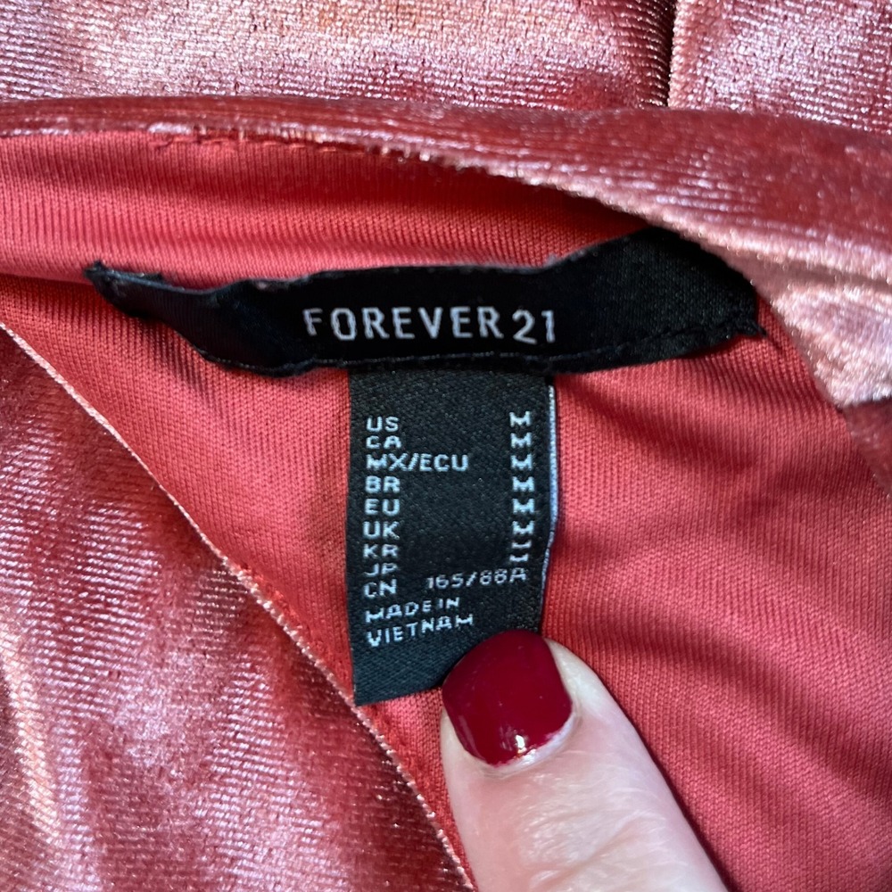 Forever 21 Pink Velour Mini Dress M Sweetheart Babydoll Milkmaid Whimsigoth Punk - Picture 5 of 16